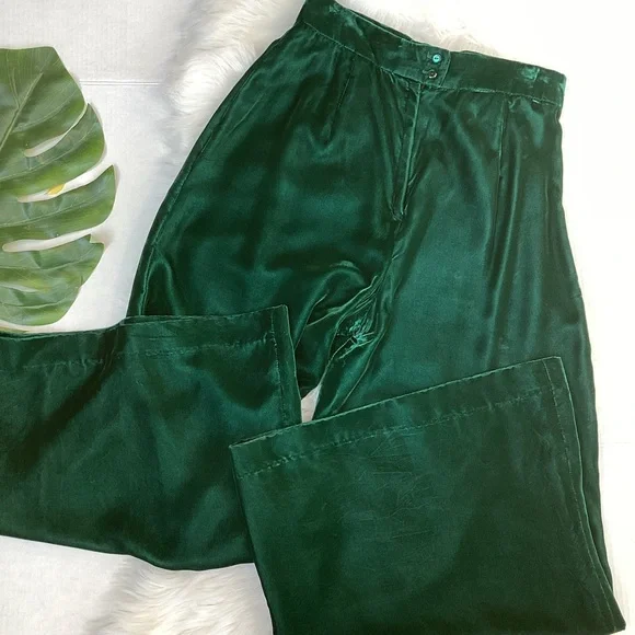 Vintage 1970’s Green Velvet Wide Leg Pants Christmas Alex Coleman California - Picture 5 of 14